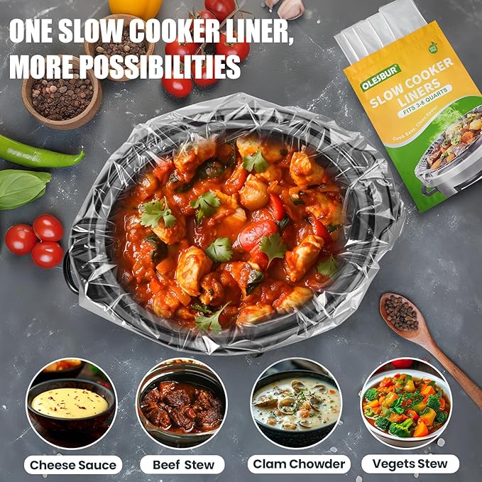 20 Count Slow Cooker Liners, 13"x21", Fits 3-8 Quarts, Disposable Pot Liners Compatible with Crockpot, Oval Large Size, BPA-Free Cooking Bags, Kitchen Accessories, Cook with Ease