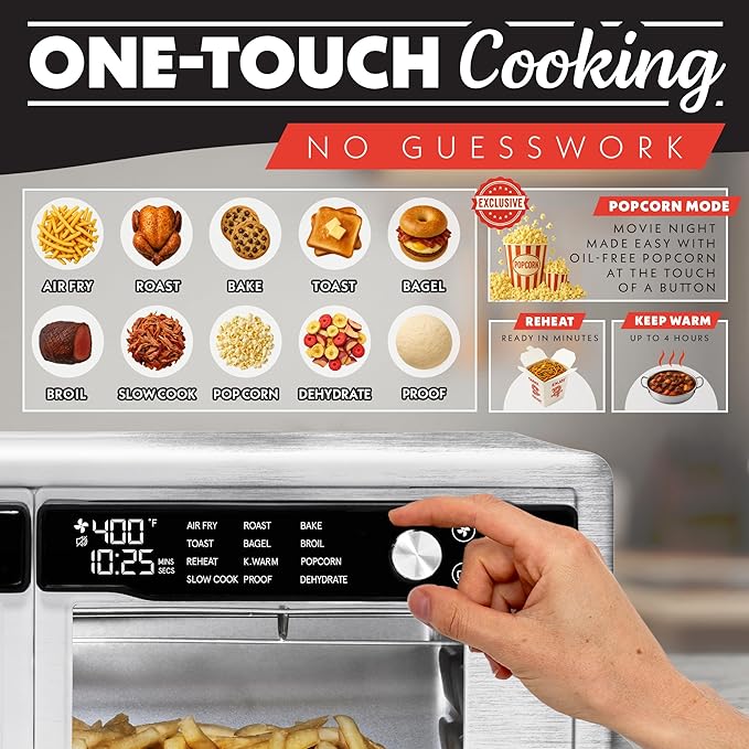Gourmia French Door Digital Air Fryer Oven - 25-Quart XL Capacity, 12 Presets, Touchscreen, FryForce 360° Tech, Dehydrate, Proof, Slow Cook, Fits 13” Pizza, 1700W, Stainless Steel