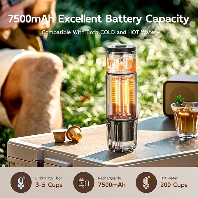Portable Electric Espresso Machine,15 Bar Self Heating Outdoor Coffee Maker, Travel Coffee Machine for Camping With Ground Coffee and NS Capsule for RV, Office,Car Coffee with carry Bag