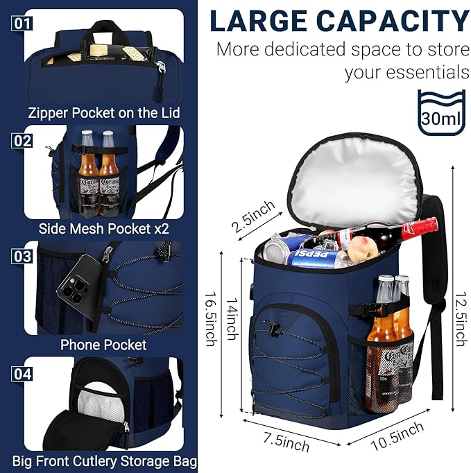 Cooler Backpack, Lightweight and Soft Backpack Cooler for Men Women, Insulated Lunch Bag for Camping Traveling Hiking