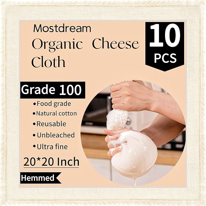 Cheese Cloths, 10Pcs 20x20 Inch Grade 100 Precut Cheese Cloths for Straining, Cotton Unbleached, Reusable Muslin Cheesecloth for Straining, Making Yogurt, Juice, Cooking Turkey