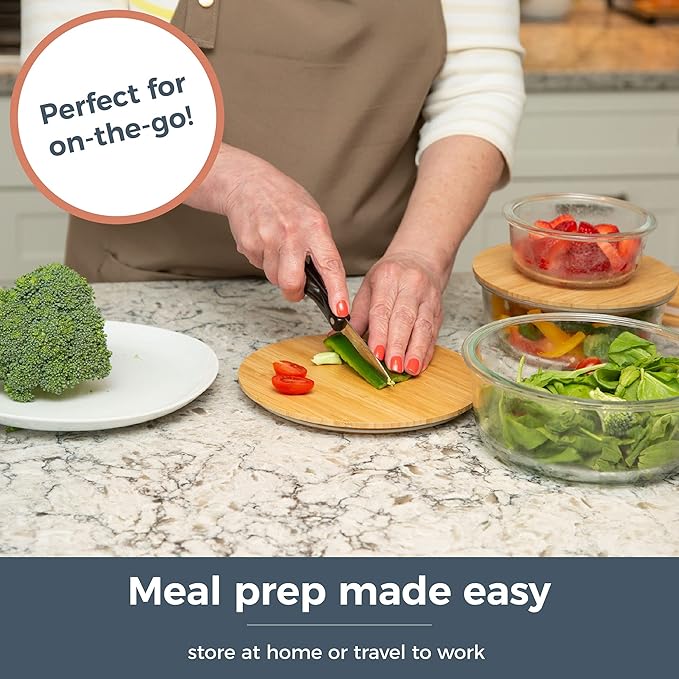 Crutello Glass Meal Prep Containers with Bamboo Lids, 4 Pack - Airtight Clear Food Storage Canisters for Kitchen Organization - A Family-Owned American Brand