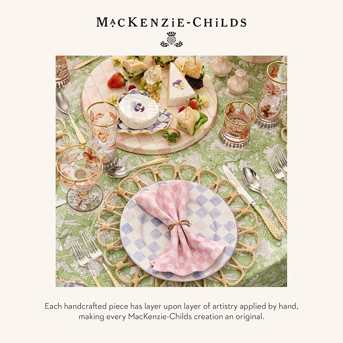MACKENZIE-CHILDS Highball Glasses, Tall Drinking Glasses with Gold Rims, 15 Ounces, Set of 2, Butterfly Hill
