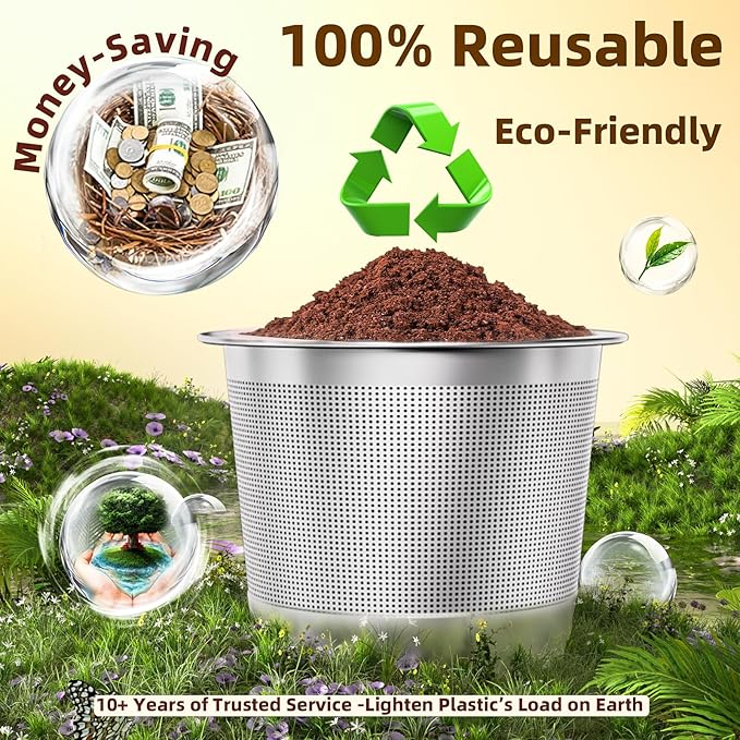 2 Pack Reusable K Cups Coffee Pods for Keurig 1.0: Stainless Steel Refillable K Cups - Reusable Coffee Filters for Keurig Coffee Machine, BPA-Free, SUS 304, Scoop, Heat Resistant Handles