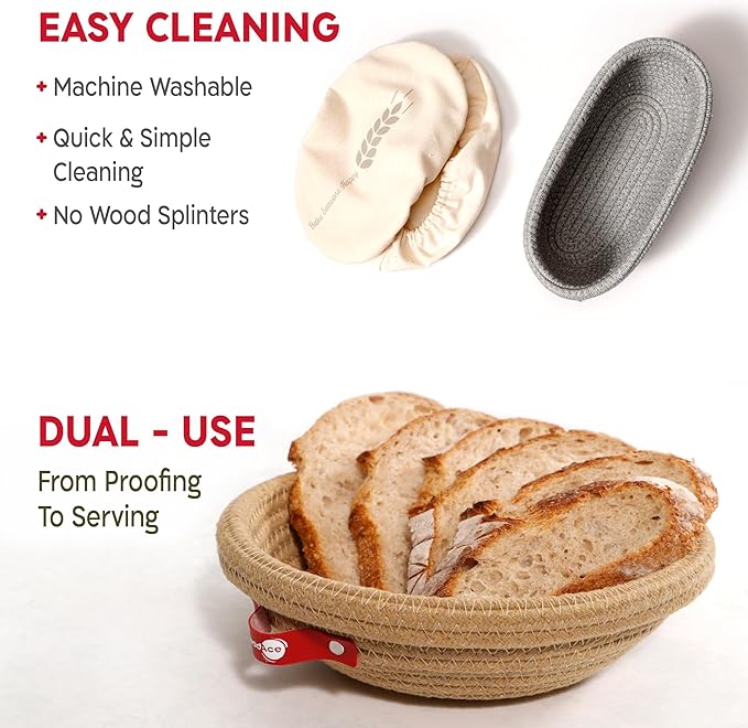 Sourdough Starter Kit – 24oz Starter Jar, 2 Cotton Rope Banneton Proofing Baskets, Magnetic Bread Lame for Scoring – Gift for Bakers & Complete Sourdough Bread Baking Set
