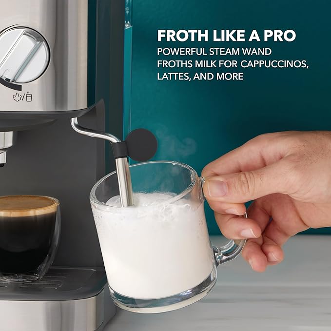 Mr. Coffee Compact Espresso Maker, Espresso Machine With Steam Wand, 15-Bar Pump Automatic Espresso Machine