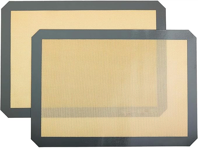 Inmorven 2-Pack Non-Stick Silicone Baking Mat, Food Safe Non Slip Heat Reusable Silicone Liner Sheet for Baking Cookies Pastries Bread Rolling Dough Oven Tray