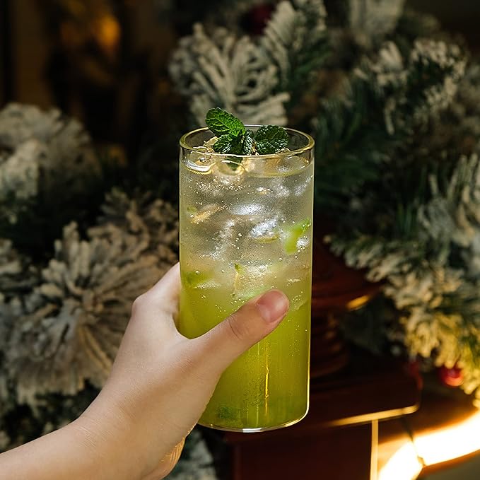 LUXU Drinking Glasses 13 oz, Thin Highball Glasses Set of 4,Elegant Bar Glassware For Water, Juice, Beer, Drinks, and Cocktails and Mixed Drinks,Lead-Free Pint Glasses,Glass Drink Tumblers