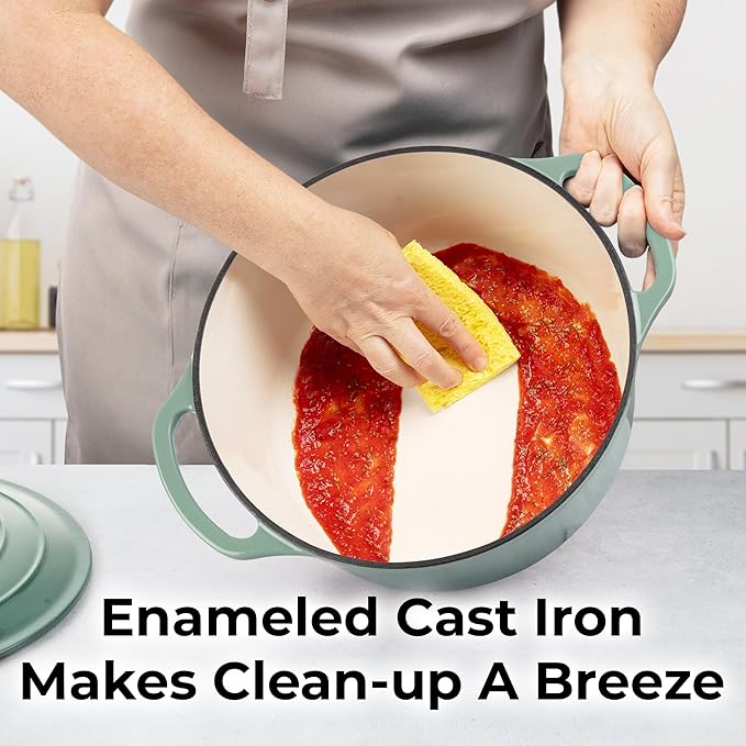 Zulay Kitchen 6 Quart Enameled Cast Iron Dutch Oven with Lid – Premium Durability & Oven Safe up to 500°F – Heavy Duty Cookware Perfect for Bread Baking, Stews, Braising & Roasting - Aventurine