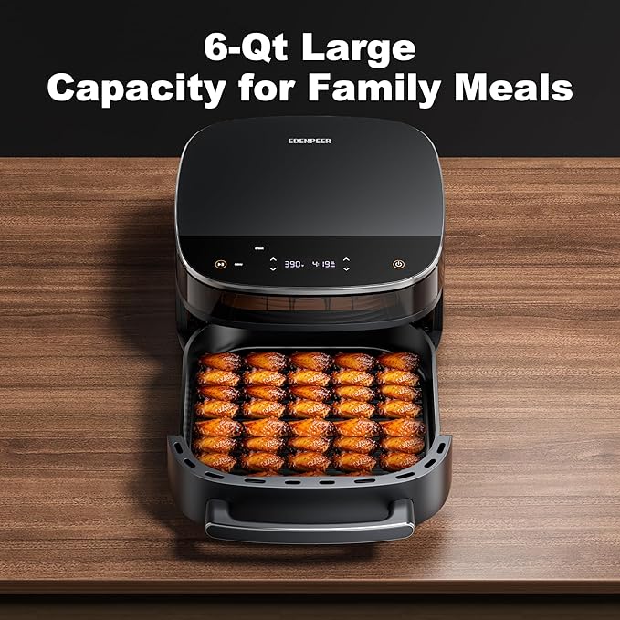Pizza Air Fryer,11-IN-1 Large Air Fryers, Non Toxic,Max Crisp, Air Fry, Air Roast, Reheat, Dehydrate, Max Crisp Technology with 450F,6QT