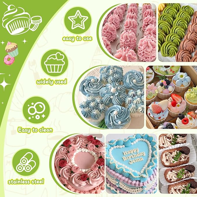 FANTEXY Dessert Decorating Syringe Set, Icing Piping Kit Stainless Steels Cake Decorating Tools 6 Piping Icing Nozzles Cupcake Decorating Kit