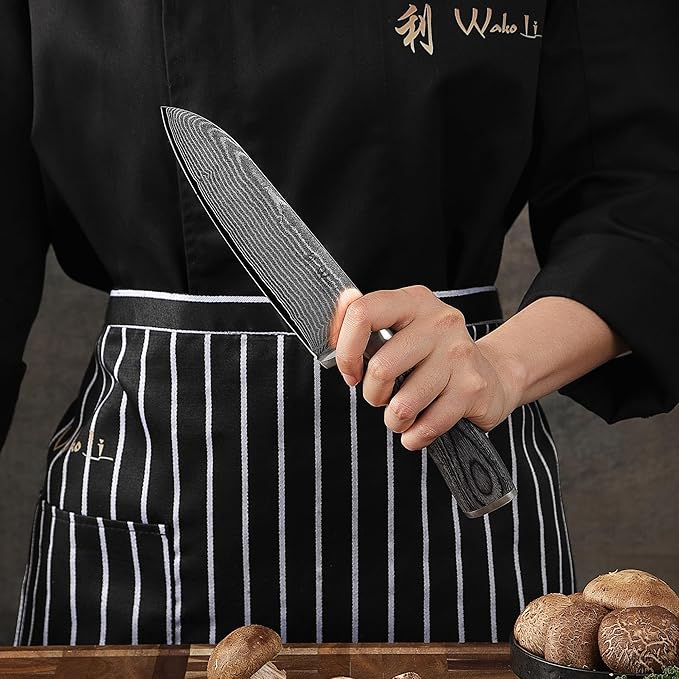 Wakoli EDIS Damascus 3-Piece Knife Set – Japanese Style Kitchen Knives | Genuine Damascus Steel Blades with VG10 Core | Ergonomic Pakkawood Handles | Professional Chef Knife Set in Wooden Gift Box