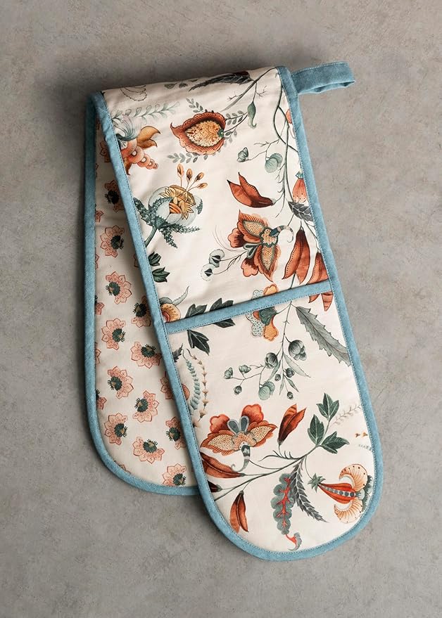 Maison d' Hermine Double Oven Mitts 100% Cotton 7"x35" Double Oven Mitt Heat Resistant BBQ Cooking Gloves with Loop, Baking, Grilling, Home, Kitchen, Handling Hot Pans (Dalida)