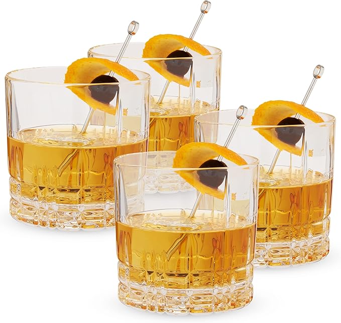 Spiegelau Perfect Serve Single Old Fashioned Glass Set of 4 - Lowball Cocktail Glasses, European-Made Crystal, Dishwasher Safe, Professional Quality Cocktail Glass Gift Set - 9.5 oz