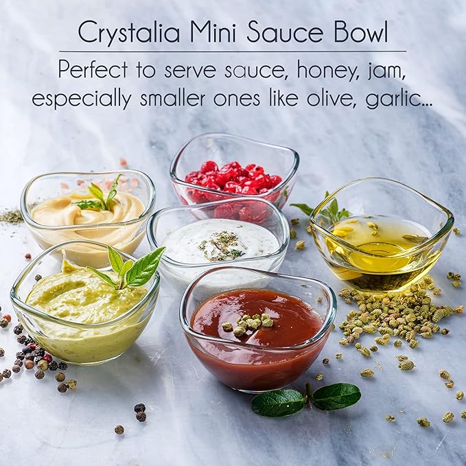 Volarium Mini Glass Prep Bowls Set of 6, 2 1/4 oz LEAD & CADMIUM FREE, Small Glass Spice Bowls for Cooking, Mise en Place, Finger Sauces, Tiny Ingredient, Transparent, Dishwasher & Microwave Safe