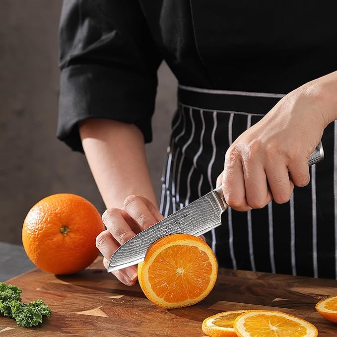 Wakoli EDIS Damascus 4-Piece Knife Set – Japanese Style Kitchen Knives | Genuine Damascus Steel Blades with VG10 Core | Ergonomic Pakkawood Handles | Professional Chef Knife Set in Wooden Gift Box