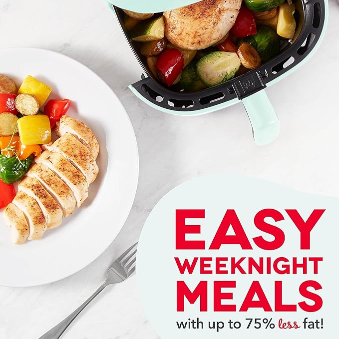 DASH Tasti-Crisp™ Electric Air Fryer Oven, 6 Qt. Family Size, Aqua – Compact Air Fryer with Large Basket for Healthier Food in Minutes, Ideal for Small Spaces - Auto Shut Off, Analog, 1700-Watt