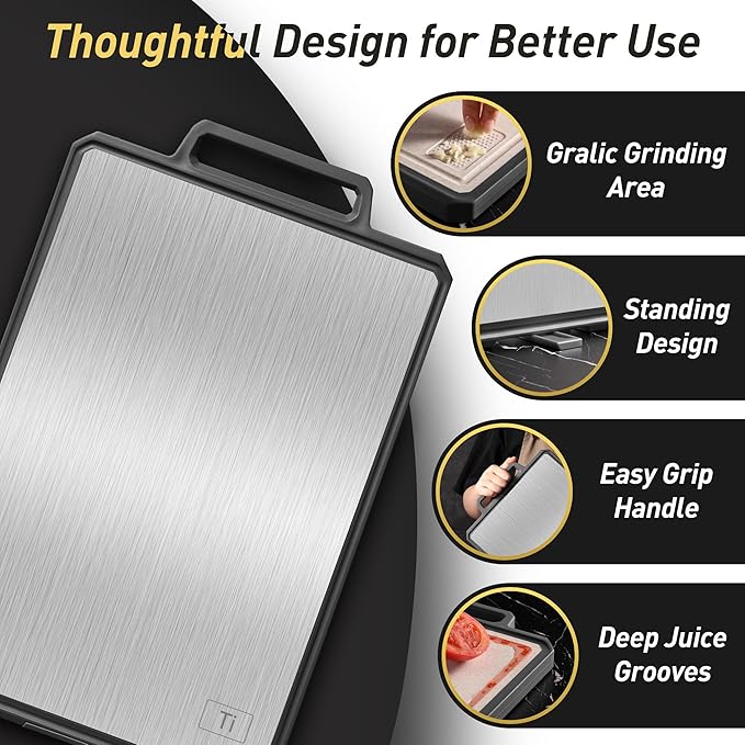 2 Packs Pure Titanium Cutting Boards for Kitchen Chopping Board with Handle Large Big Small Kitchen Meat Butcher Block 2 in 1 Titanium and Wheat Straw PP Not Wood Bamboo Plastic Silicone Grey/Beige