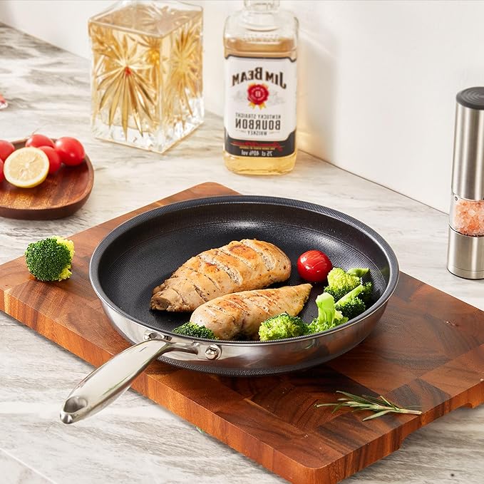 KITEXPERT Non Stick Frying Pans with Lid, 8" Titanium Ceramic Pan Nonstick Stainless Steel Skillet, PFAS PFOA & PTFE Free, Quick-Cool Handle, Dishwasher & Oven Safe, Compatible with All Cooktops