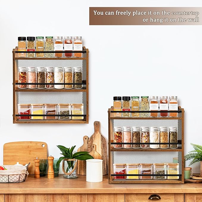 Klxuyuo Spice Rack Wall Mount for Spice Jars & Seasonings, 3 Tier Large Wall Hanging Spice Rack Organizer for Kitchen Cabinet, Pantry Door