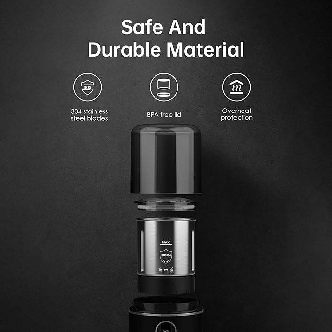 DmofwHi Cordless Coffee Grinder Electric, USB Rechargeable Coffee Bean Grinder with 304 Stainless Steel Blade and Removable Bowl-Black