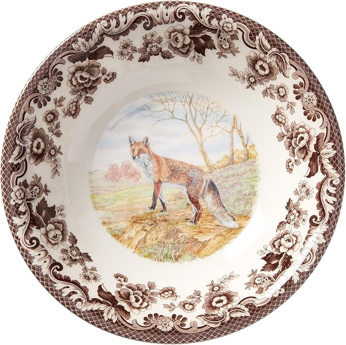 Spode Woodland Ascot Cereal Bowl, Red Fox – 8" Fine Earthenware Bowl Made in England, Versatile for Oatmeal, Salads & Desserts, Charming Wildlife Design – Microwave & Dishwasher Safe
