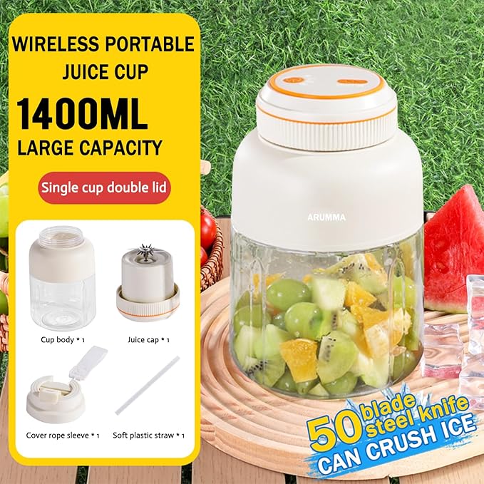 Portable Smoothie Blender for Smoothies & Shakes 46oz 1400ML USB Charging Cordless Powerful Blades Blending Portable Juice Cup Blender for Small Ice Fruit Vegetable Crush Kitchen Gym Outdoor