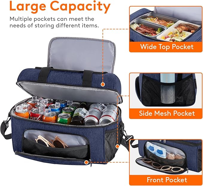 Lifewit Insulated Cooler Bag, 32/48 Can Large Leakproof Beach Cooler, Lightweight Portable Double Layer Soft-Sided Travel Ice Chest for Camping, Kayaking, Road Trips, Grocery Shopping