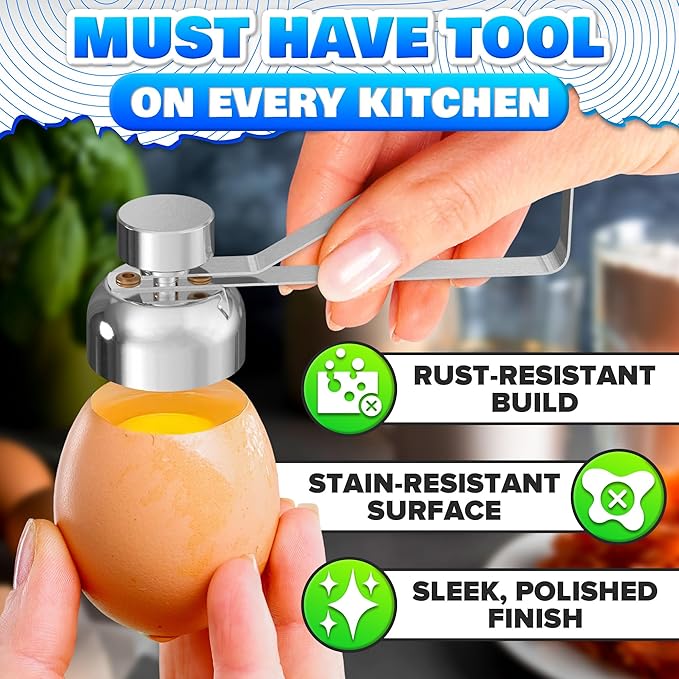Egg Cracker Tool for Raw Eggs - Egg Shell Opener for Hard Boiled Eggs with Durable Stainless Steel Construction, Ergonomic & Adjustable Design - Easy-to-Use Shell Cracker Tool for Easy-Boiled Eggs