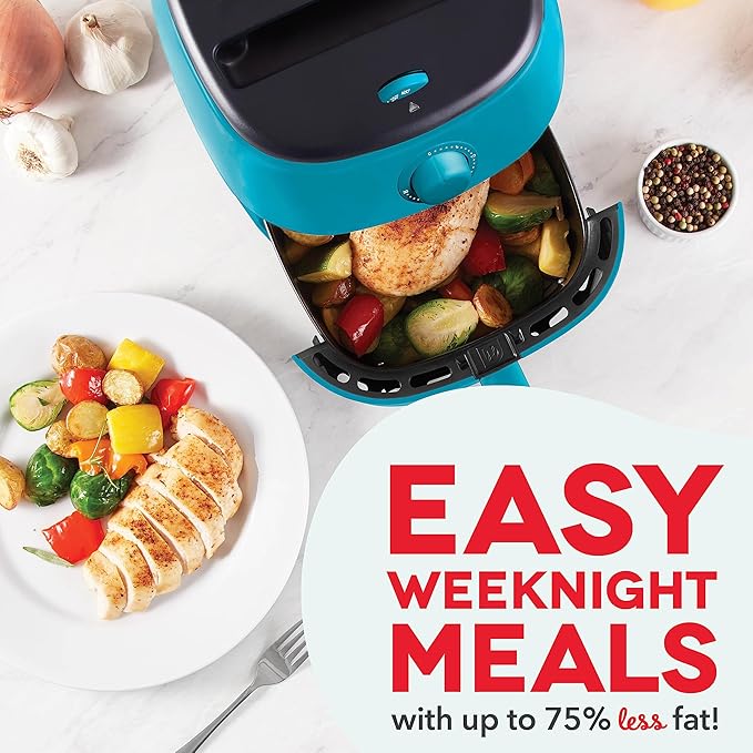 DASH Tasti-Crisp™ Electric Air Fryer Oven, 2.6 Qt., Teal – Compact Air Fryer for Healthier Food in Minutes, Ideal for Small Spaces - Auto Shut Off, Analog, 1000-Watt