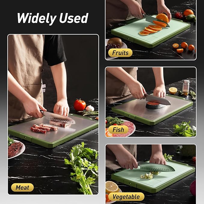Titanium Cutting Boards for Kitchen Chopping Board with Handle Large Big Small Kitchen Meat Butcher Block 2 in 1 Pure Titanium and Wheat Straw PP Not Wood Bamboo Plastic Silicone Teak Morandi Green
