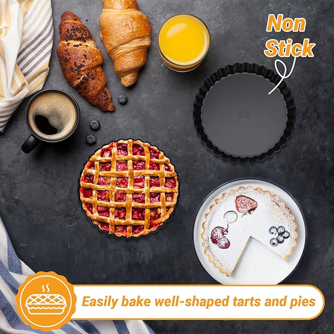 Beasea 6 Inch Tart Pan, 4pcs Small Pie Pans Removable Bottom Mini Tart Pans Non Stick Pie Pan, Loose Bottom Fluted Tart Pan Round Instant Pot Quiche Pan for Oven Baking