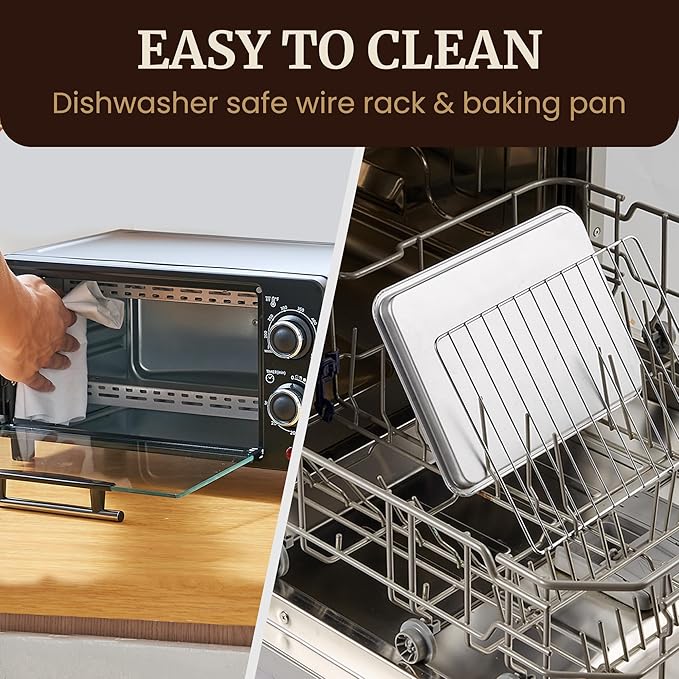 Elite Gourmet ETO490 9L/4 Slice Countertop Toaster Oven with 30-Minute Timer, Adjustable Temperature Control, Includes Baking Pan and Wire Rack, Bake, Broil, Toast, Black