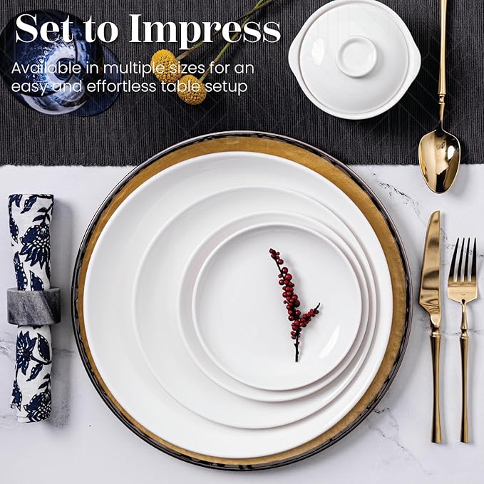 Vikko Dinner Plate, Set of 6 White Plates, Ceramic Dinner Plates Set, Stackable 11 Inch Extra Large Dinner Plates for Every Day and Special Occasion, Restaurant Style, Dishwasher Safe, Microwave Safe