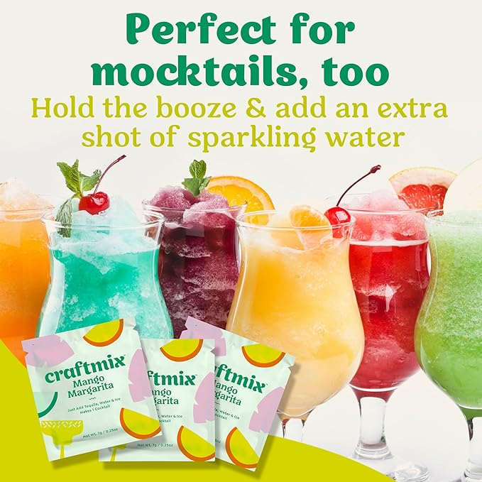 Craftmix Mango Margarita, Makes 12 Drinks, Skinny Cocktail Mixers, Instant Mix Mocktail Kit, Real Fruit, Vegan Low-Carb Non-GMO, Dairy Free, Gluten-Free, Easy to Mix