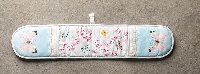 Maison d' Hermine Double Oven Mitts 100% Cotton 7"x35" Double Oven Mitt Heat Resistant BBQ Cooking Gloves with Loop, Baking, Grilling, Kitchen, Handling Hot Pans Spring Summer (Blossoms in Spring)