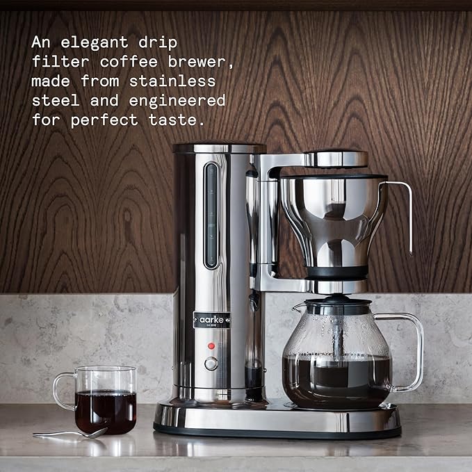 aarke Coffee Maker - Electric 10 Cup / 42 fl oz Drip Brewer with Automatic Drip-Stop, Glass Carafe, Brews Full Pot in Under 6 Minutes, SCA certified, Stainless Steel