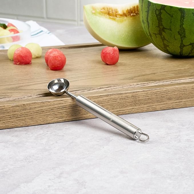 Restaurantware-German Standard 5.9 Inch Melon Ballers, 6 Dishwashable Melon Scoopers - Ergonomic Handle, Creates Smooth Round Balls, Stainless Steel Fruit Scooper, For Watermelon, Cantaloupe