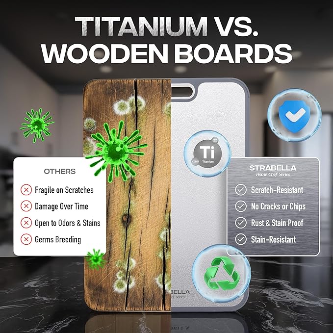 100% Pure Titanium Cutting Board - Double Sided Titanium Cutting Boards For Kitchen - Dishwasher Safe Large Cutting Board for Cutting Meats, Fruits, Vegetables