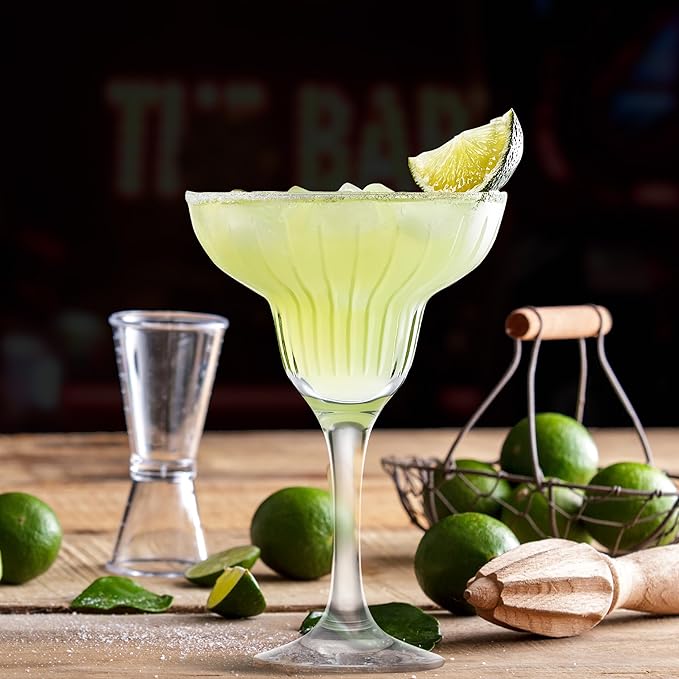 Margarita Glasses with Stem - Crystal Glassware for Bar - Aqua Rim Margarita Glass - Modern Bar Glass for Martini, Cocktail, Water, Wine, Mixing Cocktails, Gin and Tonic Glasses - Set of 2 - 10 oz