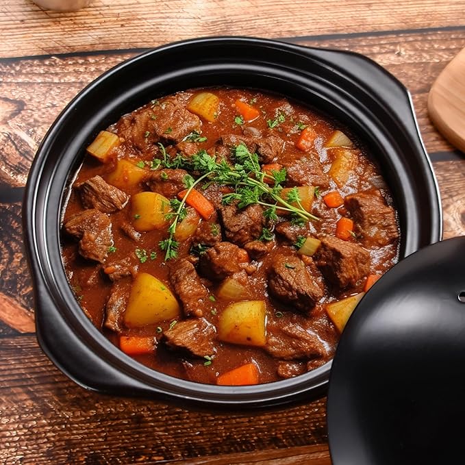 Ceramic Cooking Pot Clay Pot with Lid Heat-resistant Shallow Casserole, Paella Pan for Kitchen - 20 oz, Dishwasher Safe