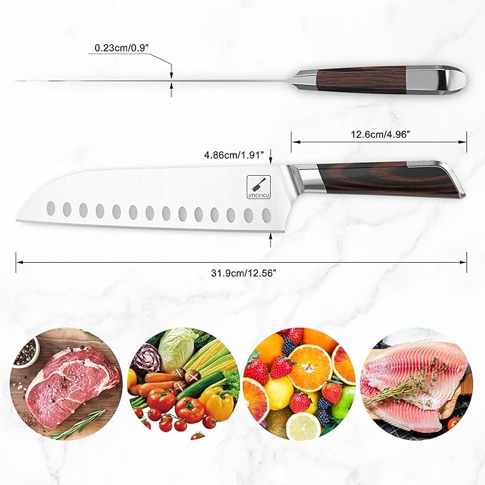 imarku Japanese Chef Knife, Ultra Sharp Santoku Knife 7 Inch, Professional Grade Powder Steel Forged Kitchen Knife, Pakka Wood Ergonomic handle, Gifts for Women and Men