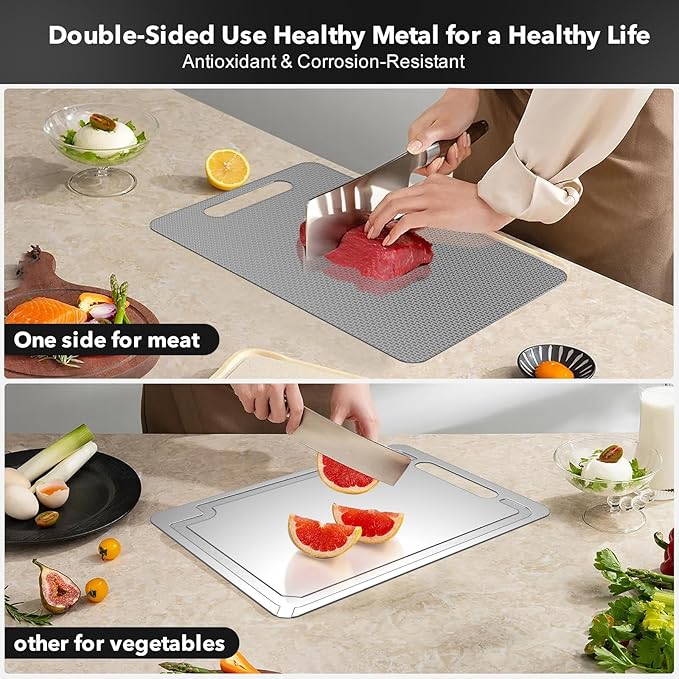 Titanium Cutting Board -100% Pure Titanium Cutting Boards For Kitche,Easy to clean, Double-sided food-grade Cutting Board camping For Meats, Fruits And Vegetables 12 * 8IN