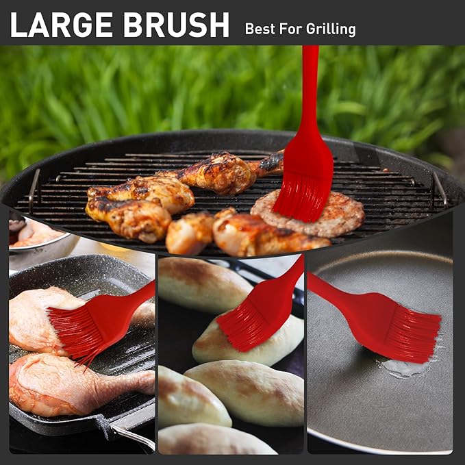 Begonia Silicone Basting Pastry Brush-2pcs Heat Resistant Cooking Brush for Oil, Sauce, Butter, BBQ, Grill and Marinade, BPA Free, Dishwasher Safe (Red)