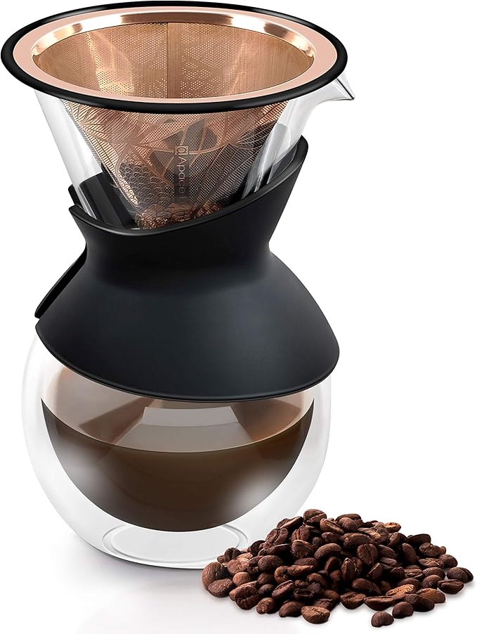 Compatible with Chemex, Hario V60 Pour Over Coffee Filter - Wide Metal Base Reusable Stainless Steel Coffee Dripper - Paperless Coffee Filter for Sustainable Brewing