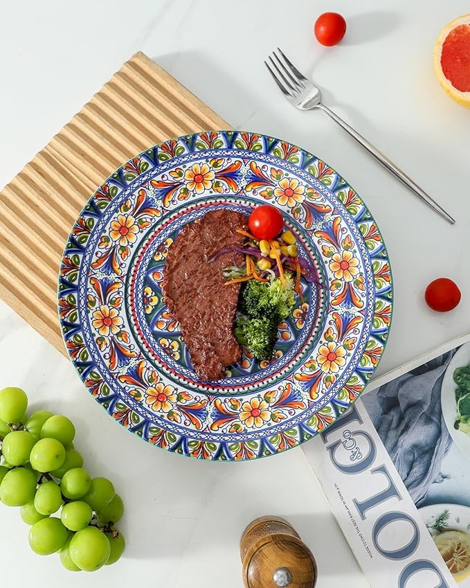 glowworm Dinner Plates Set of 4, 10.5 Inch Ceramic Plates for Steak, Dishes Set for Kitchen, Housewarming Gift,Microwave, Oven & Dishwasher Safe, Bohemian