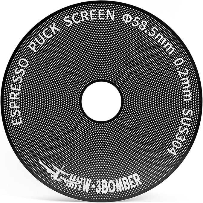 MHW-3BOMBER 58mm Espresso Puck Screen - 0.2mm Ultra Thin Espresso Puck with Round Hole - 58.5mm Hole Metal Reusable Coffee Filter for La Marzocco/Gaggia Titanium Coating FG5643-OS