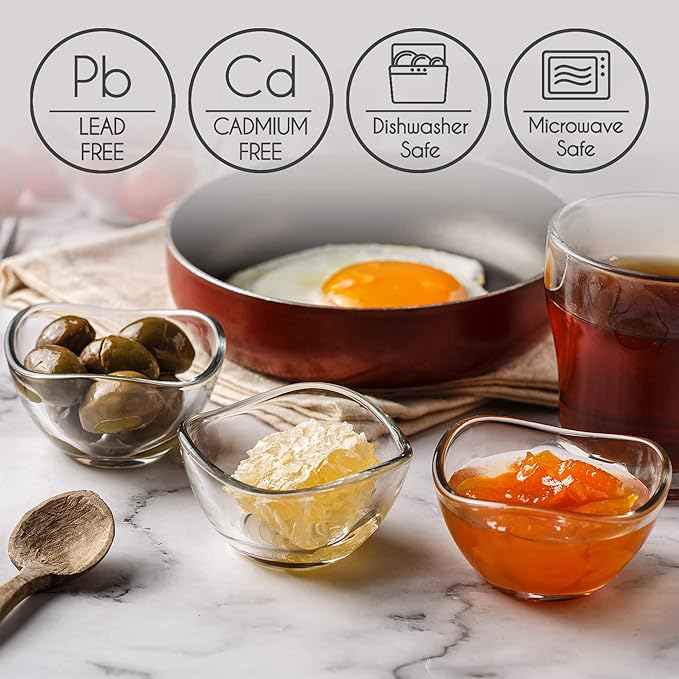 Volarium Mini Glass Prep Bowls Set of 6, 2 1/4 oz LEAD & CADMIUM FREE, Small Glass Spice Bowls for Cooking, Mise en Place, Finger Sauces, Tiny Ingredient, Transparent, Dishwasher & Microwave Safe