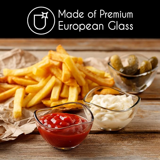 Volarium Mini Glass Prep Bowls Set of 6, 2 1/4 oz LEAD & CADMIUM FREE, Small Glass Spice Bowls for Cooking, Mise en Place, Finger Sauces, Tiny Ingredient, Transparent, Dishwasher & Microwave Safe
