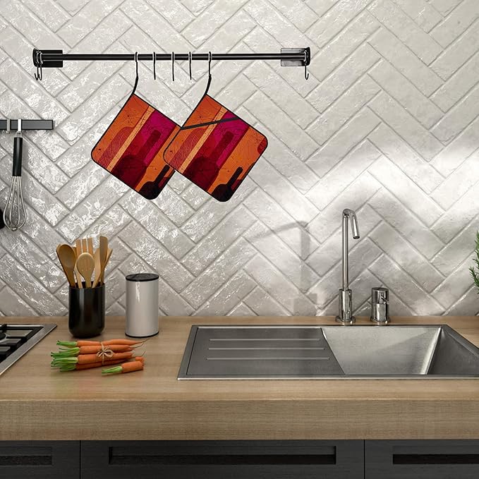 Abstract Wine Pot Holders 2 PCS for Kitchen, Heat Resistant Hot Pads for Cooking Grilling Baking BBQ, Pot Holders for Women Cook Essentials Accessories Home Microwave
